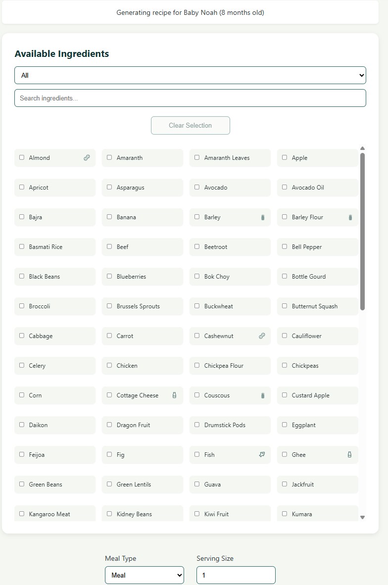 Recipe Generator Interface